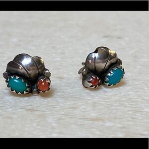 Vintage Native Turquoise Coral Petite Earrings